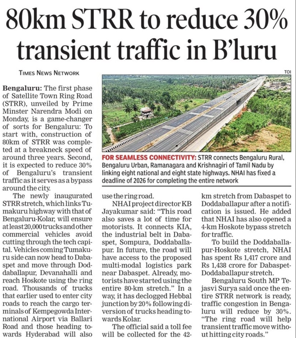 30% Transient traffic is reduced. @NHAI_Official please complete the remaining stretch for 50% traffic reduction @ChristinMP_ @Abhishe43632112 @shaankar_reddy @BlrCity_Updates @epic_bengaluru