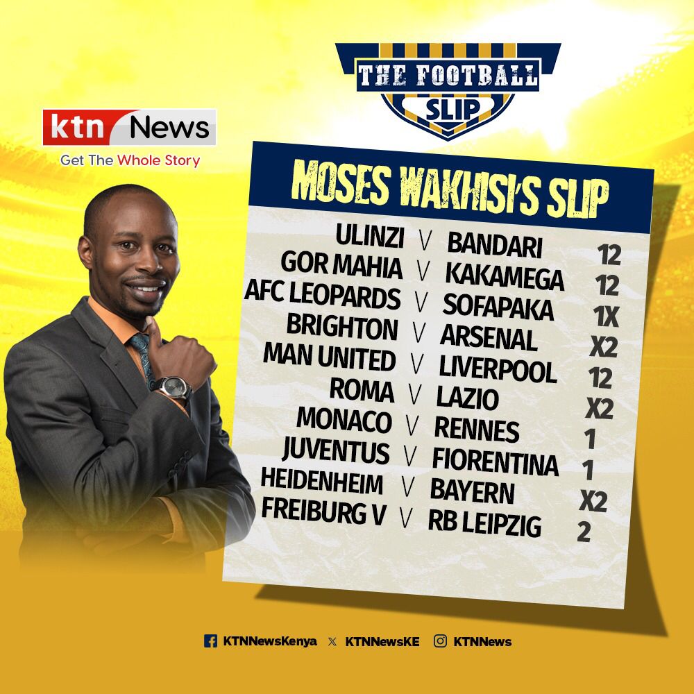 Share your predictions for these slip on #TheFootballSlip @Hassanjumaa @R_okenye @moseswakhisi
