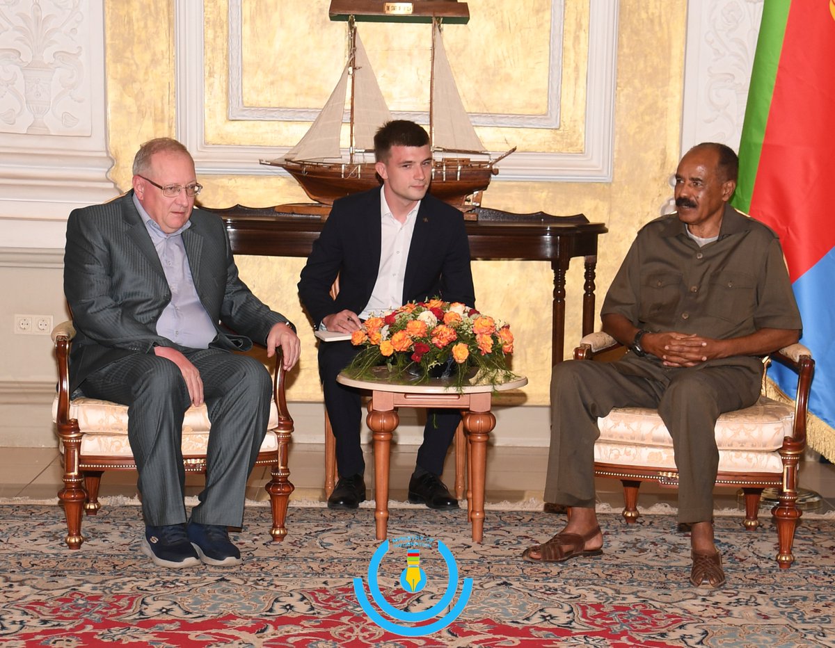 President Isaias Afwerki met at State House this evening, Vice Admiral Vladimir Kasatanov & his delegation for wrap-up session. During its sojourn in the country, the Delegation has held fruitful talks on enhancement of all-rounded bilateral ties with Pres. Isaias & counterparts