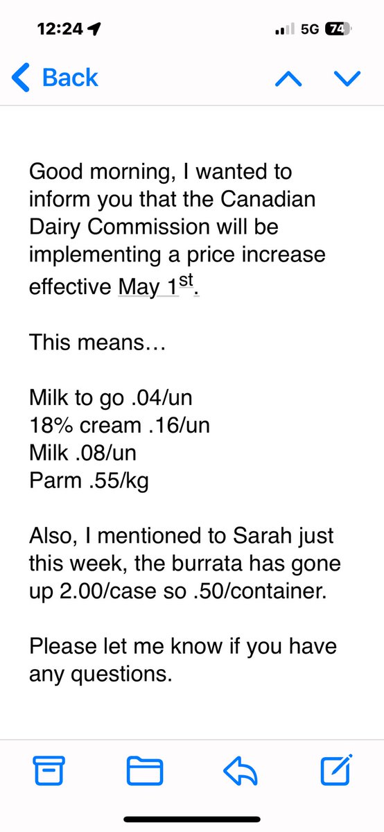 NSAT22's tweet image. These price increases on dairy listed below may look small  at first glance. But will effect my operation to the tune of $30000 this year alone. &amp;amp; this is just dairy, not to mention all the other product increases we are receiving weekly. #smbiz #restaurant