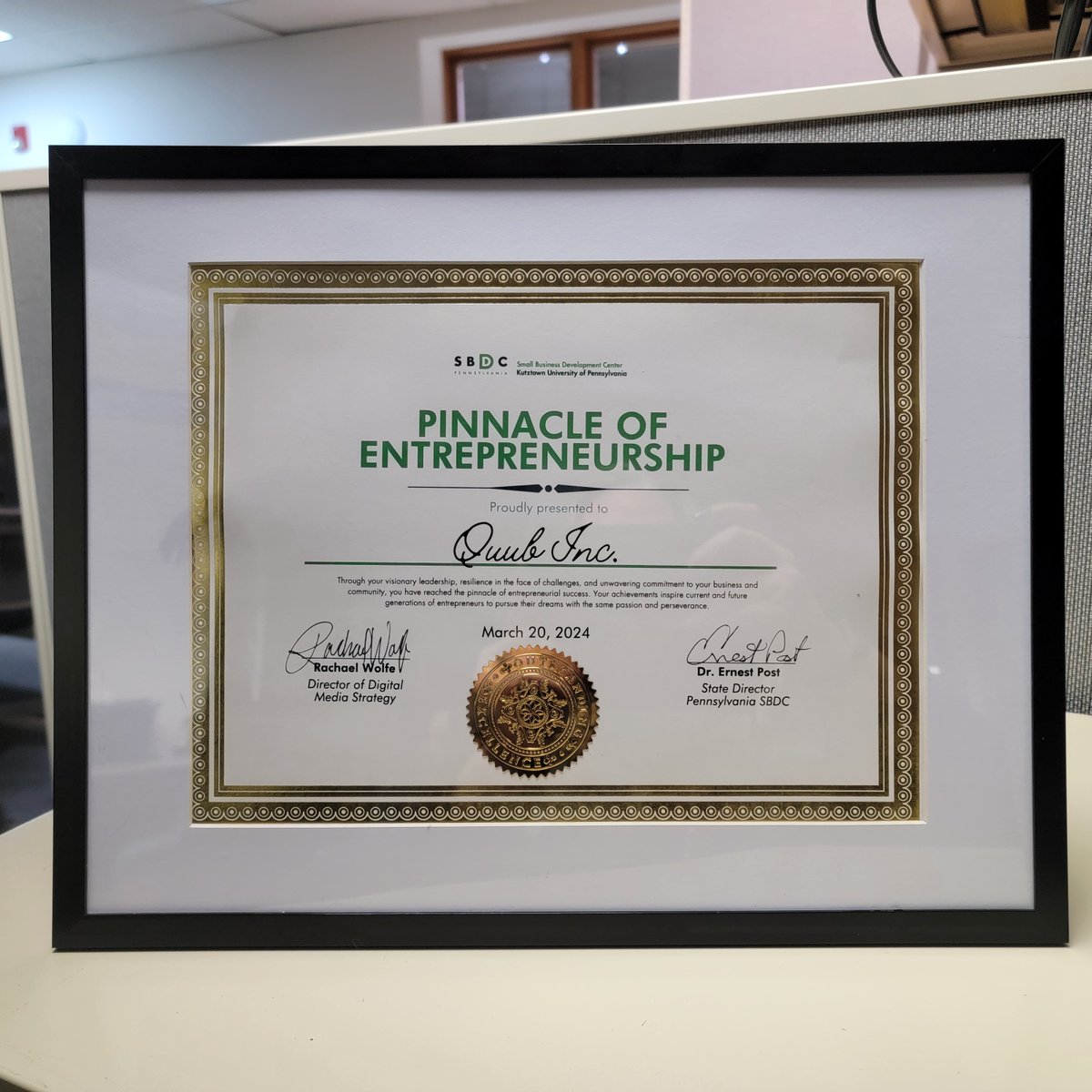 Congrats to @quubspace from Akron on winning the 'Pinnacle of Entrepreneurship' Award from the @PASmallBusiness Development Centers! Quub is building a constellation of microsatellites to monitor natural resources like water, coastlines, & forests: quub.space/what-we-do/