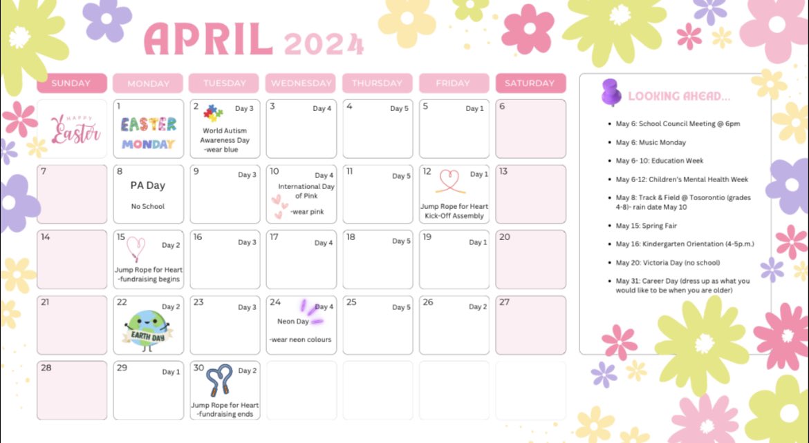 Here is our April calendar!
