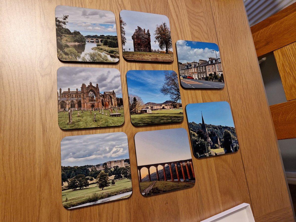 These incredible photo coasters -  gifted by <a href="/Trisha_the_doc/">Trisha Elliott</a> on her last day at <a href="/NHSBorders/">NHS Borders</a> *sniff*  Used them for the first time today with my American friends on a visit. Lots of "Wow! Where is that?!" ... Such a thoughtful gift.  Thank you so much. #ScottishBorders #MissYou