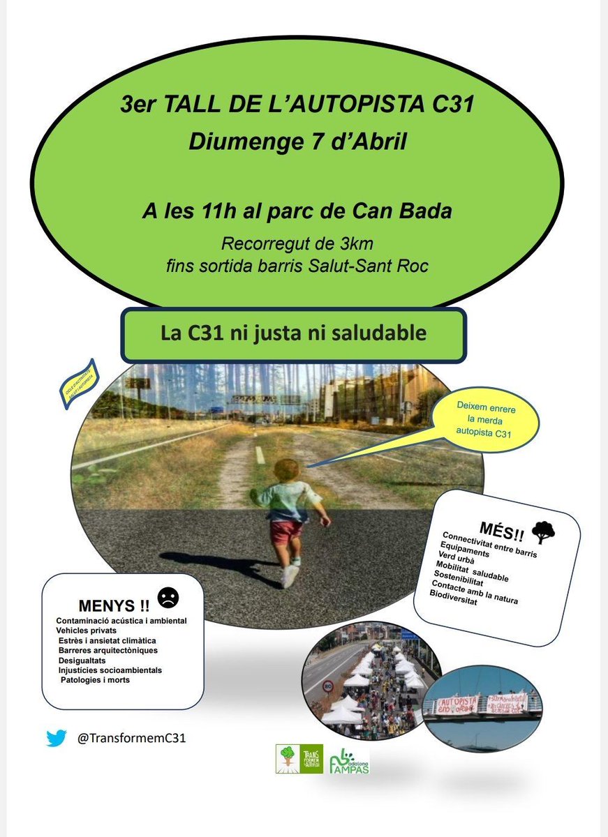 Aquesta diumenge, acció de protesta a la C-31. Tota la informació a @transformemc31