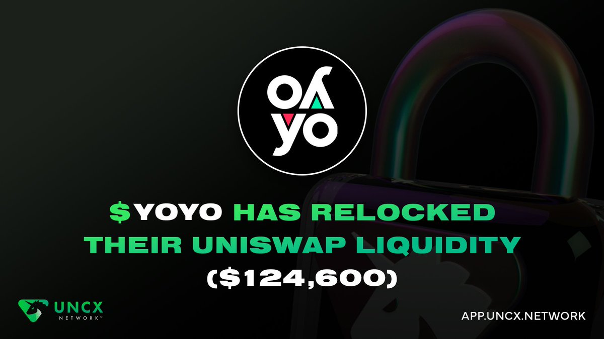 The team at @yoyomarket_io has relocked $YOYO's liquidity, with a lock worth $124.6k! 🔒 LP locking helps ensure there is enough liquidity for a smooth trading experience. Lock information: beta.uncx.network/lockers/univ2/…