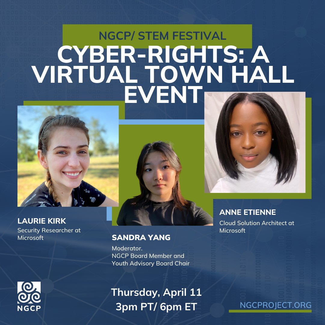 We're proud to be participating in #STEMweek as part of the #NationalSTEMFestival presented by @usedgov & @ExplrMedia. Join NGCP for Cyber-Rights: A Virtual Town Hall Event, and explore the role of cybersecurity in safeguarding privacy & human rights. bit.ly/3IRXqb5
