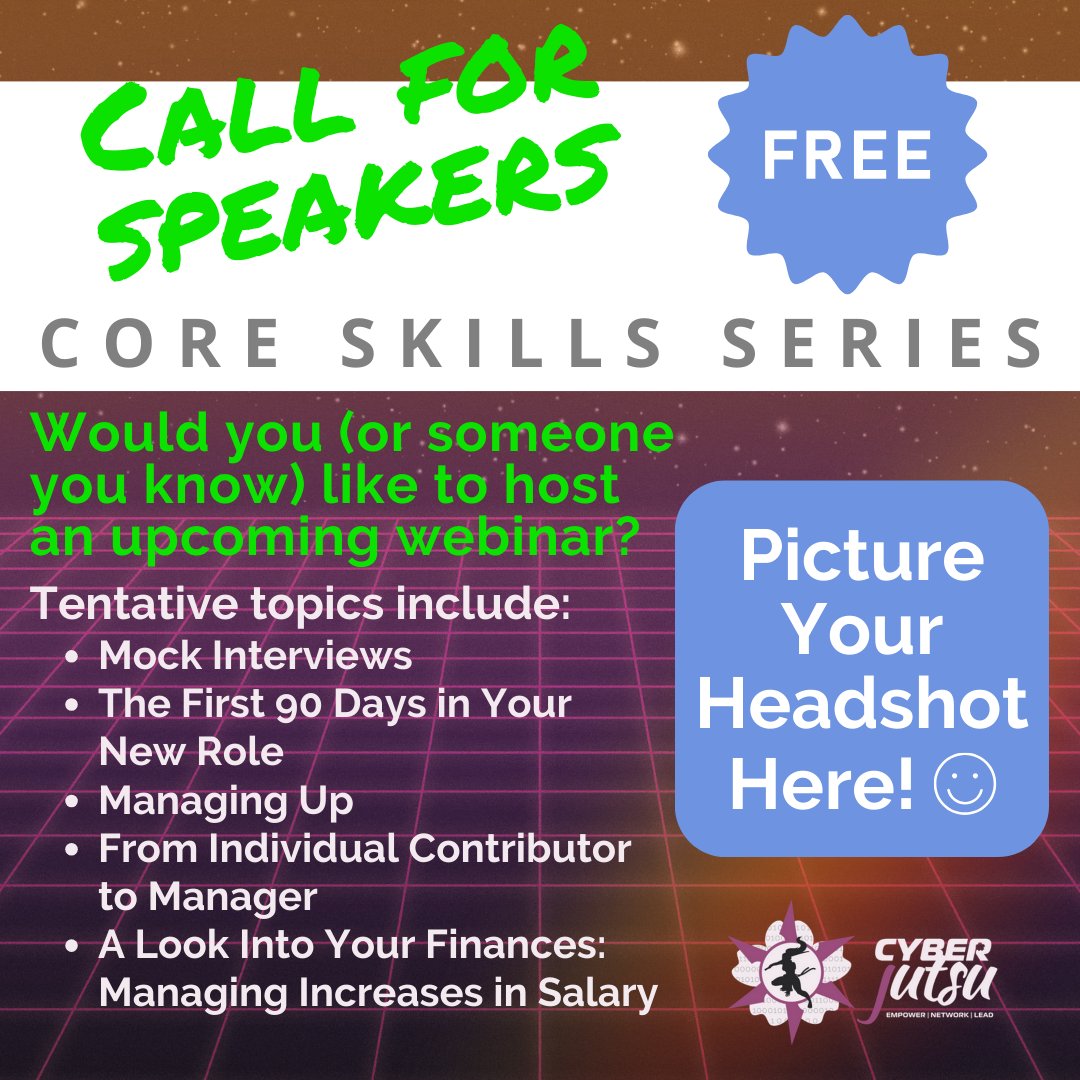 Do you work in HR or talent acquisition? Are you a resume-writing wizard? 🧙‍♀️💫 Participate in our #CoreSkillsSeries of webinars! 🎉 Let us know who you'd like to see speak about these topics or 'throw your own hat in the ring' by emailing us at info@womenscyberjutsu.org.