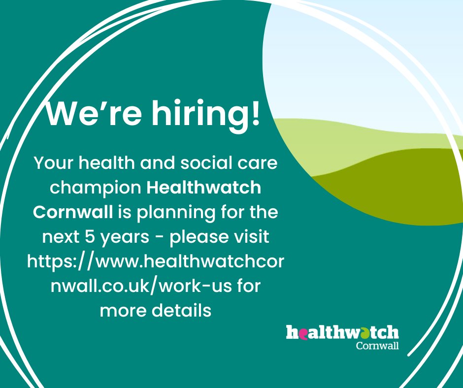 We're planning Healthwatch Cornwall's next five years.

Check out this and other job opportunities at healthwatchcornwall.co.uk/work-us