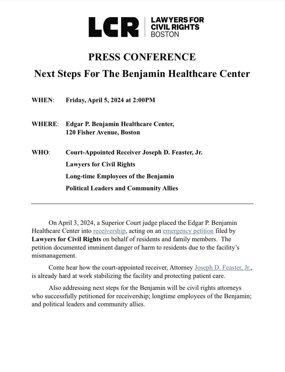 ben4district6's tweet photo. Today! Press conference at the Edgar P. Benjamin Healthcare Center with @LCRBOSTON https://t.co/RtzTjRfZHv
