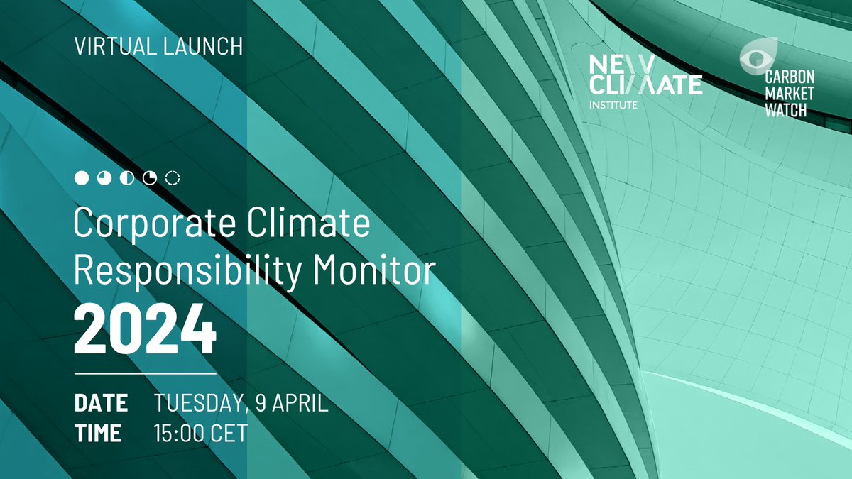 Only 1 day left until the launch of the 2024 Corporate Climate Responsibility Monitor! 🚨 📅9 Apr ⏰15:00 CEST 👥w/ NewClimate, @CarbonMrktWatch, @ClientEarth, @WWFFrance and @OxfordNetZero Register here 🔗 us06web.zoom.us/webinar/regist…
