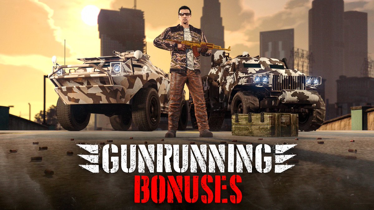 Bolster Gunrunning profits in GTA Online with 2X GTA$ and RP on Sell Missions and 3X Rewards on Bunker Research. Completing 3 Bunker Research Missions for the Weekly Challenge gets you an additional GTA$100K and the Dollar Daggers Hoodie: rsg.ms/dc3f39b