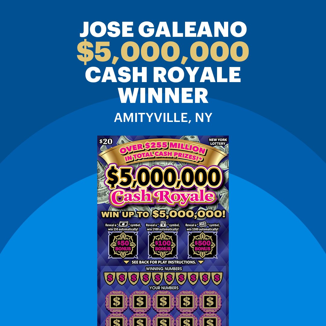 Jose Galeano must have stopped in his tracks after realizing he won the $5,000,000 CASH ROYALE Scratch-Off Game top prize. He picked up his winning ticket at a Stop & Shop in Amityville, NY. Let’s hear it for Jose! #newyorklottery #pleaseplayresponsibly #MustBe18+