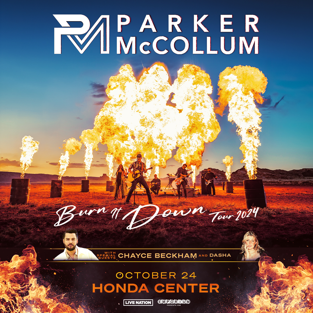 JUST ANNOUNCED: @ParkerMcCollum is bringing his Burn It Down Tour to Honda Center on October 24 with special guests @ChayceBeckham and @dasha__music! 🔥 Tickets go on sale Friday, April 12 at 10AM.