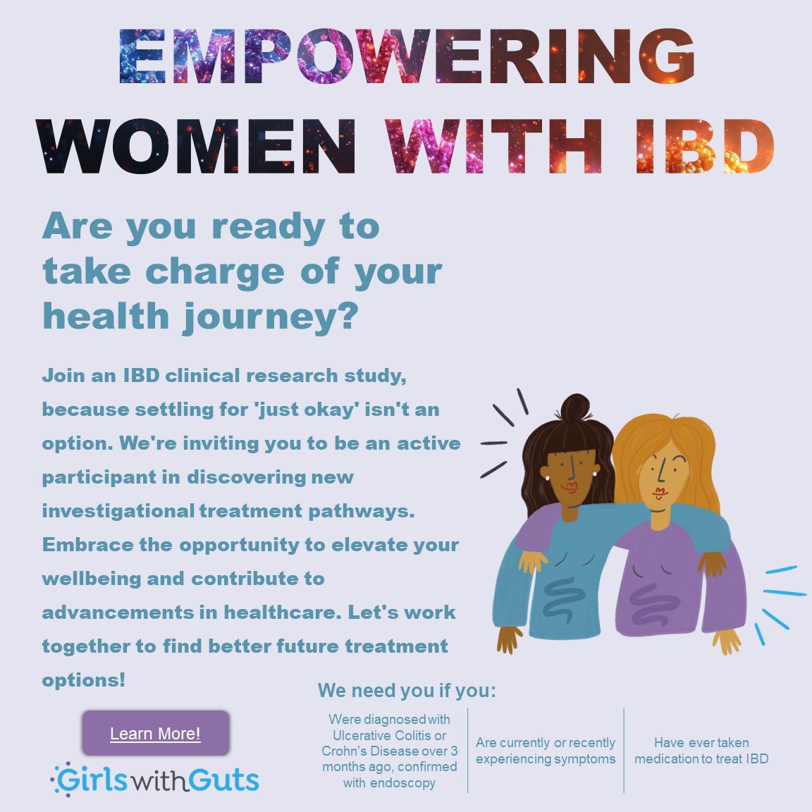 Join an #IBD clinical research study, because settling for 'just okay' shouldn’t be an option. GWG and @Array Insights are inviting you to be an active participant in discovering new investigational treatment pathways. Learn more here: bit.ly/43Ihfvi
