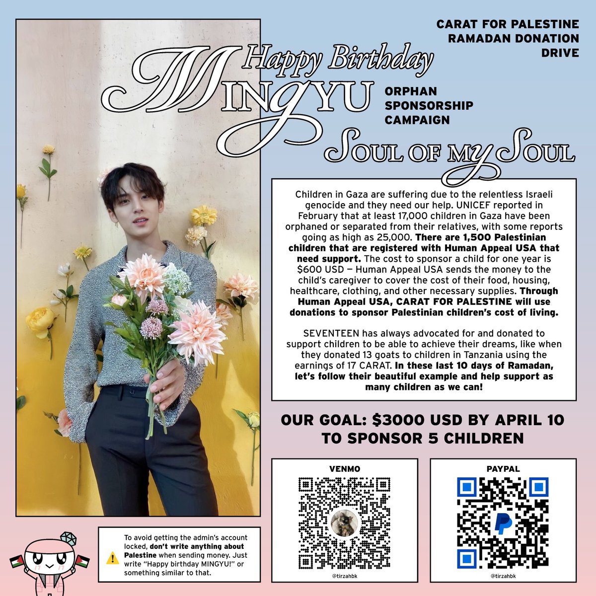 CARAT4PALESTINE's tweet photo. 🚨CARATs! 

It’s our Mingyu’s birthday in a little. Let’s celebrate and love him by doing something good in his name! Donate to sponsor children in Gaza for his birthday🍉💎

HAPPY BIRTHDAY MINGYU! 

#BrighterOnMINGYUDay 

Let’s go CARATs!‼️‼️ https://t.co/6CTaIDJJS9