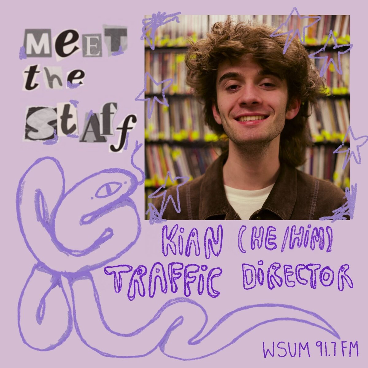 Meet The Staff!!! ☄️ Traffic Director ☄️ Kian Murphey (he/him) Tune into their show Deep Dive at Midnights on Saturdays on the FM signal, 'explore a new genre every week!'