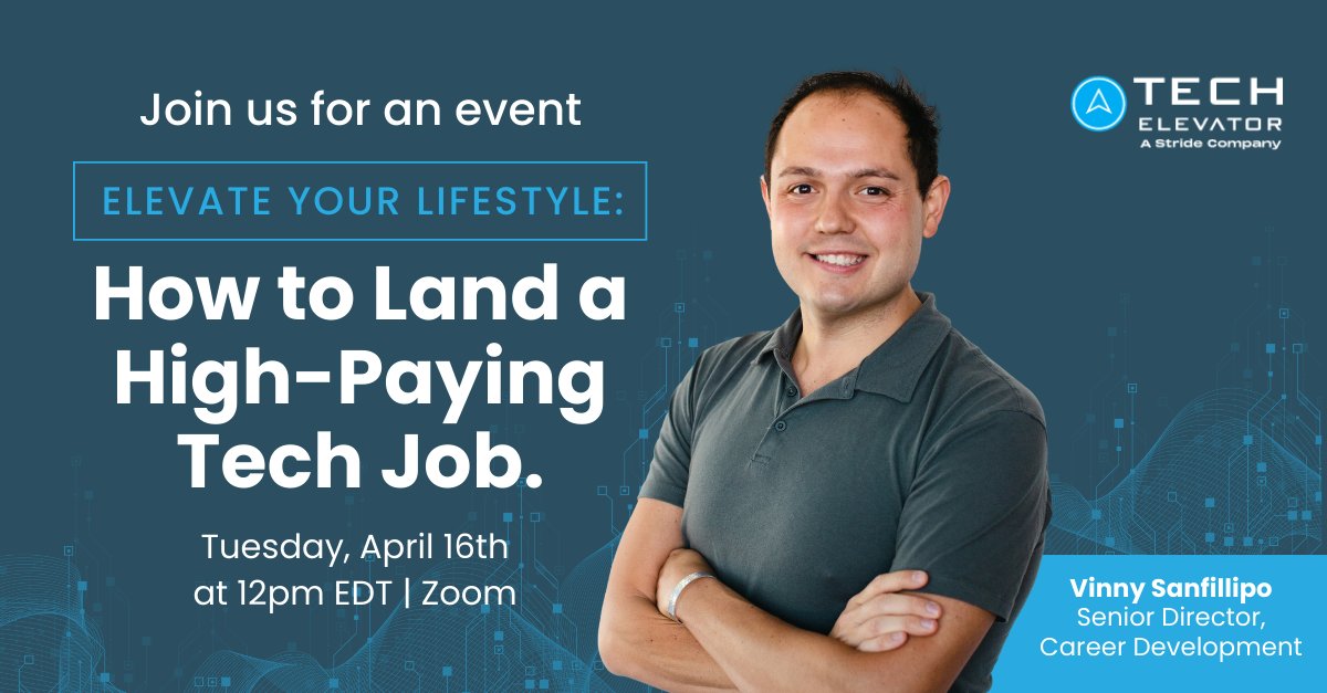 Are you seeking for ways to land a high-paying tech job? Don't miss our upcoming virtual event on April 16th at 12pm EDT! 🚀 💼 Receive invaluable advice on how Tech Elevator can elevate your lifestyle with a high-paying tech job! 💻 RSVP now: brnw.ch/21wIxQc