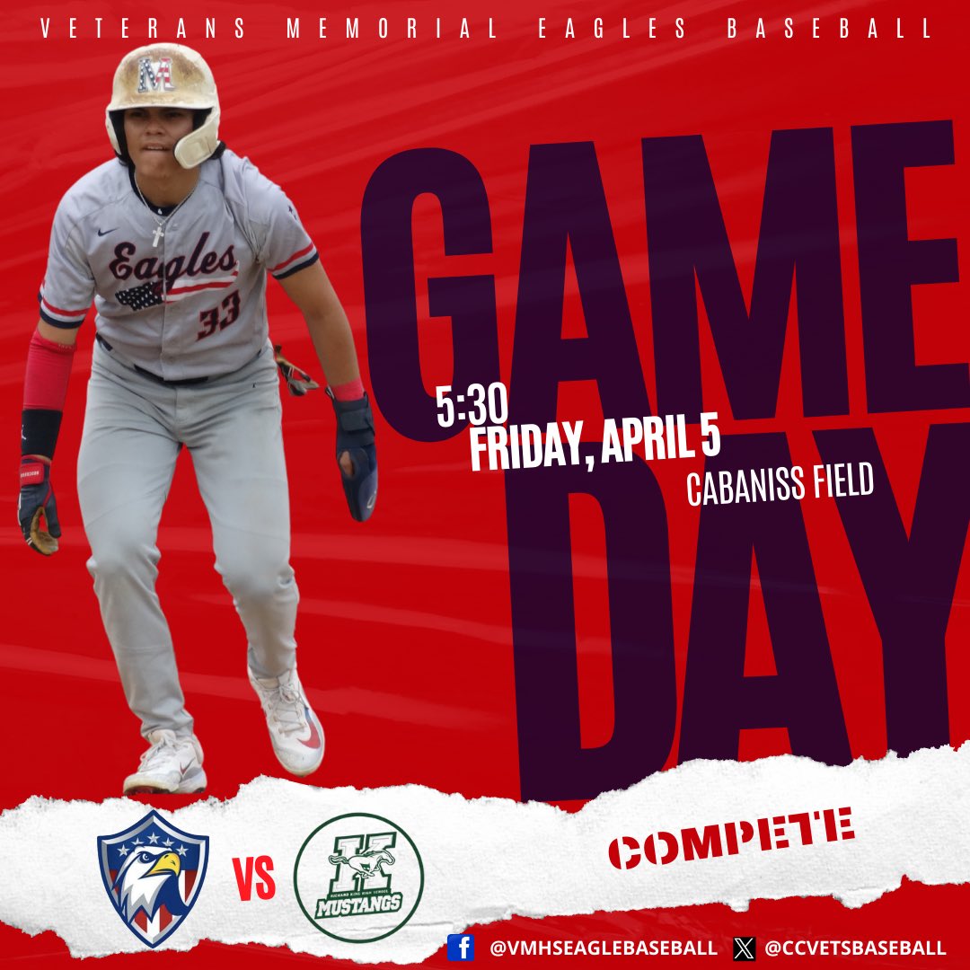 ⭐️We hope to see you at the ballpark as our Eagles 🦅 take on the Mustangs at Cabaniss field Tonight‼️First Pitch ⚾️at 5:30‼️GO EAGLES‼️