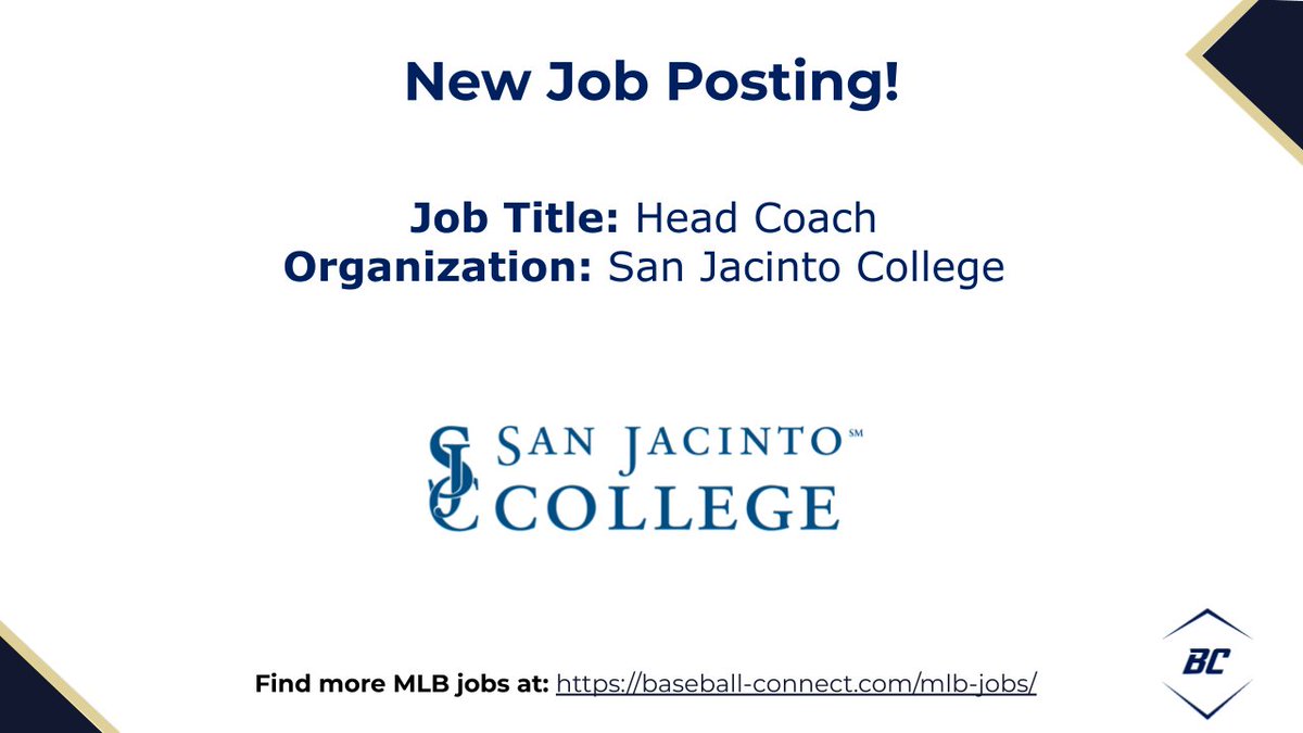 San Jacinto College is looking for a Head Coach for this upcoming season!

This job is great for someone with a high level baseball IQ, and is a natural leader. Must have baseball coaching experience at the collegiate or professional level! Responsibilities for this position