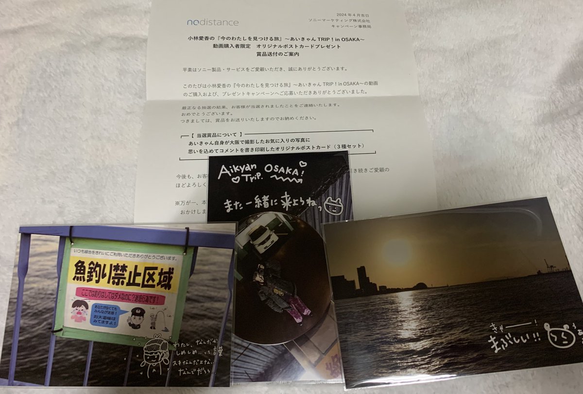SE2_Liand's tweet image. 『今のわたしを見つける旅
〜 #あいきゃん TRIP！ in OSAKA〜』　

3種セットのポストカード
当たりましたあぁぁぁぁ📸(めちゃくちゃ嬉しい)
見知らぬ荷物届いて開けるまで
何物？！？！かと思ってました()
写真のチョイスかわいいwww

#NoDistance
#小林愛香