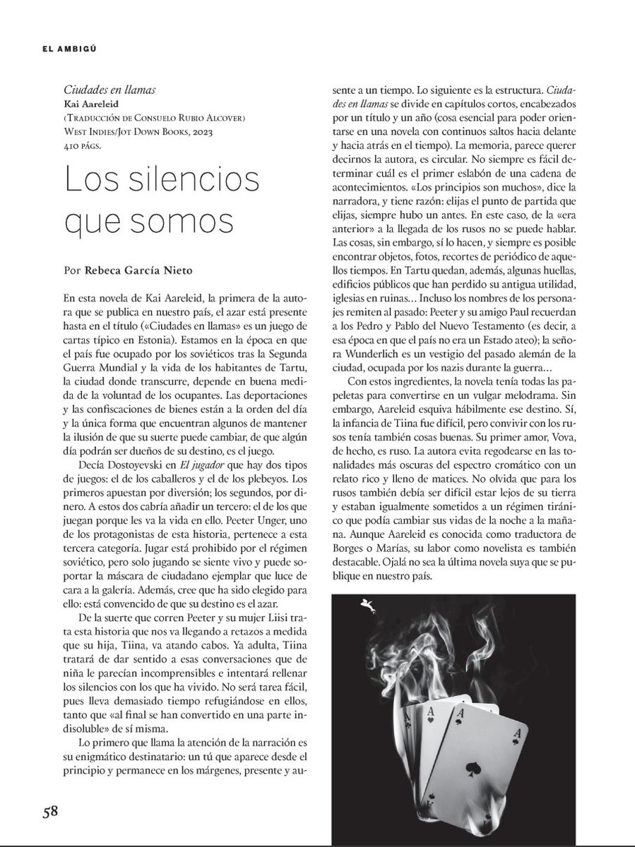 ¡Impresionante! @gn_rebeca ha escrito la mejor reseña posible sobre 'Ciudades en llamas', que coeditamos con @jotdownspain. ¡Y más buenas noticias! Kai Aareleid, la autora, estará en la Feria del Libro de Madrid. #OrgulloEditorial 📚🔥