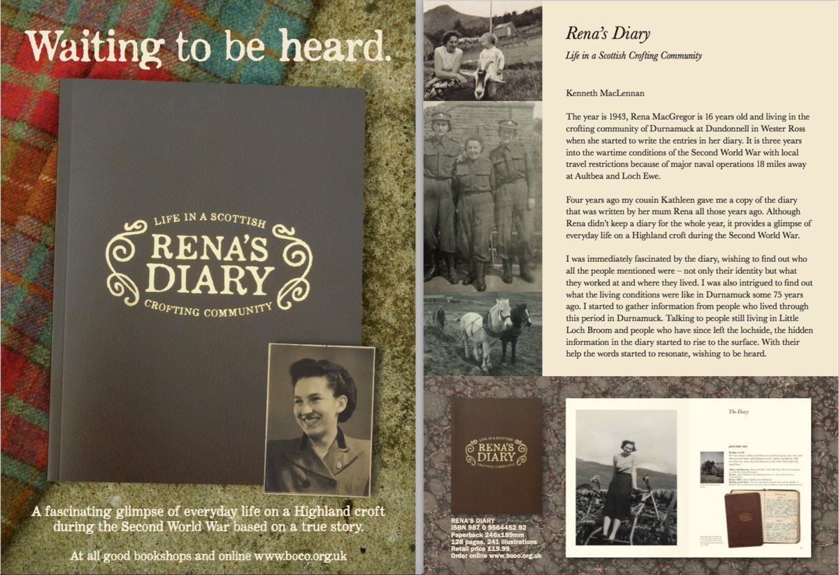 It's over 80 years since Rena recorded in her diary everyday events living on a highland croft during WWII. Available at @UllapoolB @ceilidhbooks @UllapoolMuseum Laide Post Office @InfoRACM and boco.org.uk