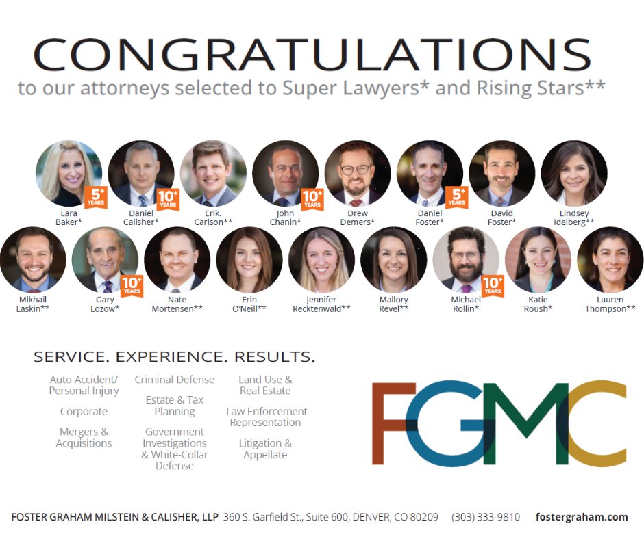 Please join us in congratulating our 2024 Super Lawyers* and Rising Stars**. Seventeen FGMC lawyers were counted among the best in Colorado in the latest edition of Thomson Reuters’ Super Lawyers magazine. fostergraham.com/2024/03/congra…