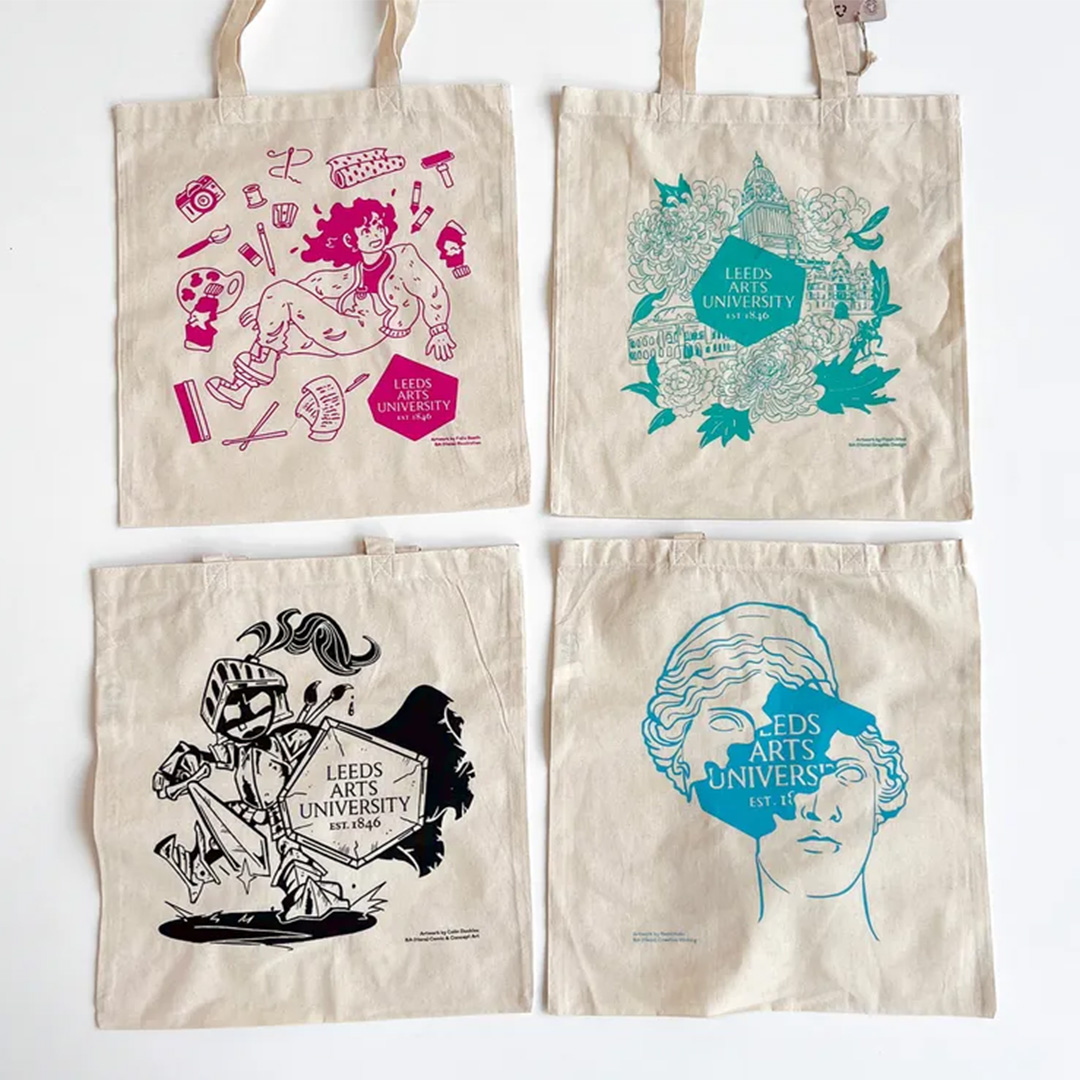 Students from across the University’s undergraduate and postgraduate courses were selected to design the new Leeds Arts University branded tote bags. Congratulations to our winners and thank you to everyone who took part. leeds-art.ac.uk/whats-happenin…