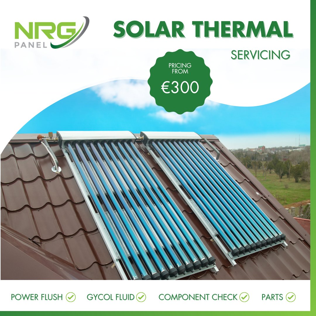 At NRG Panel, we're offering solar thermal servicing starting from just €300! 🛠️ 

Get in touch with us today to organise your servicing. 💼

Learn more: eu1.hubs.ly/H08rGw20 

#SolarThermal #Servicing #NRGPanel #Efficiency #RenewableEnergy