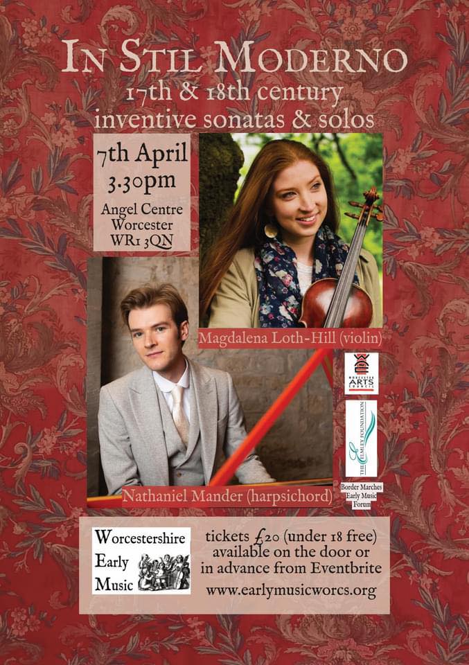 Worcestershire Early Music is very much looking forward to welcoming @NathanielMander (harpsichord) and Magdalena Loth-Hill to Worcester at 3.30pm this Sunday (7 April). Please join us!