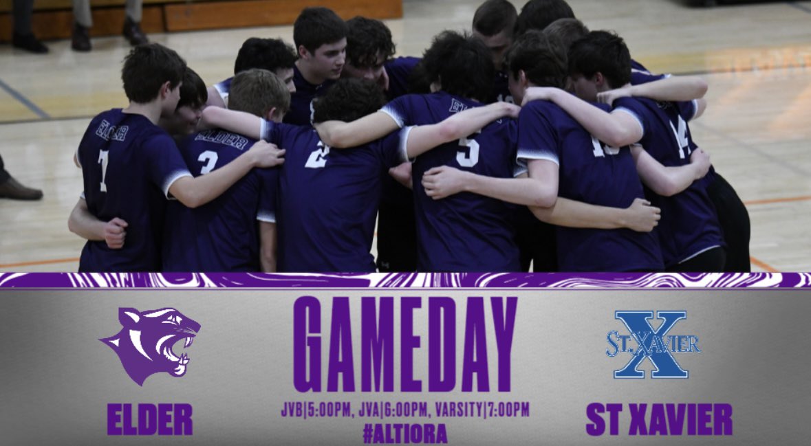 ElderVball's tweet photo. 🚨GAMEDAY🚨 for all three levels at The Pit, hosting St Xavier in a GCL battle! JVB starts the night off at 5pm #Altiora #RossStrong https://t.co/RcZ4d3DV7l