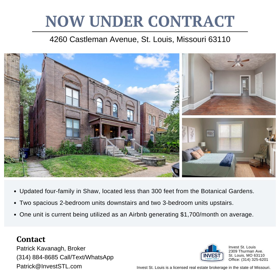 🌟🏡 This spacious four-family, located in one of the most desirable neighborhoods in St. Louis, is now under contract!

#UnderContract #StLouisRealEstate #RealEstateInvesting #InvestmentProperty #PropertyUpgrades #RealEstateDeals #RealEstateInvestment #IncomeProperty