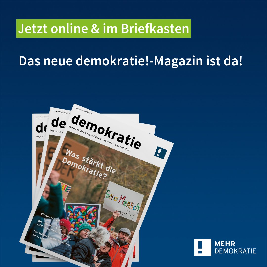 Die neue Ausgabe unseres demokratie!-Magazins ist da! Der Themenschwerpunkt des Heftes liegt in der Frage des Umgangs mit der AfD und was wir zur Stärkung unserer Demokratie tun können. Hier könnt ihr das Magazin abonnieren: mehr-demokratie.de/mehr-demokrati…