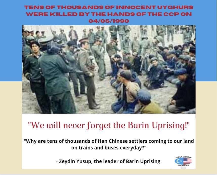 In respectful reflection, we acknowledge the somber anniversary of the tragic events of April 5th, 1990, in Barin, East Turkistan, where the Chinese government's harsh crackdown on Uyghur demonstrators resulted in a massacre 34 years ago. We cordially invite you to unite with us