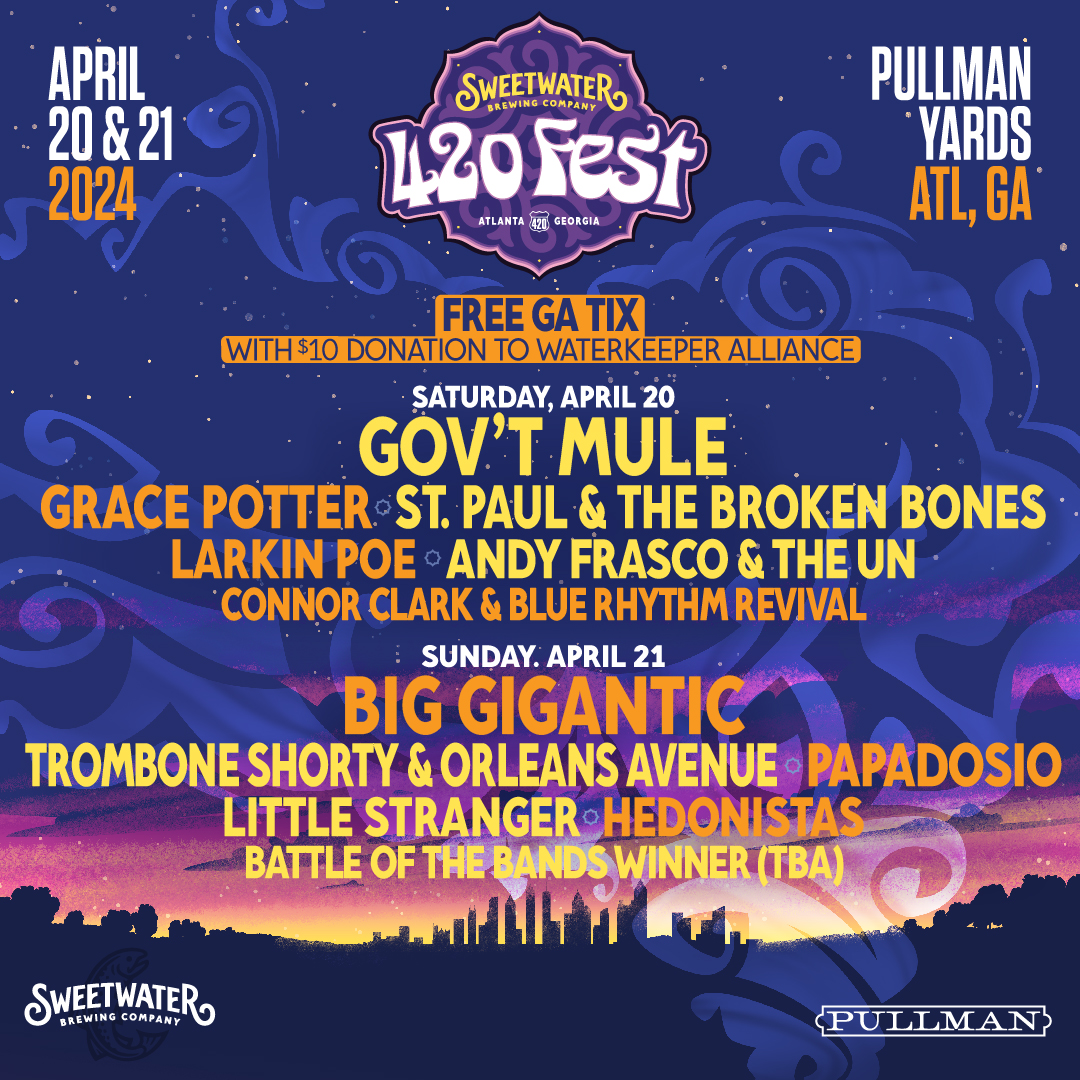 Free GA tix with a $10 donation to @Waterkeeper? Say less. 420 Fest will still be the rager it's always been now with @govtmuleband and @BigGigantic headlining April 20-21st at Pullman Yards. Make a donation to claim your free tix at the link in our bio.