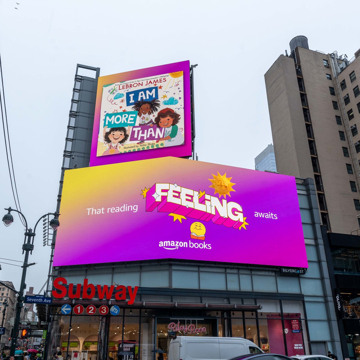 I can do BIG things. I believe in who I am. I’ll reach my goals… I AM MORE THAN! 👑🙌🏾 Happy #WeAreFamily Friday from the @amazonbooks New York City Billboard where #IAmMoreThan by @KingJames is featured! 🤩💚 📖 ljff.co/order-iammoret…