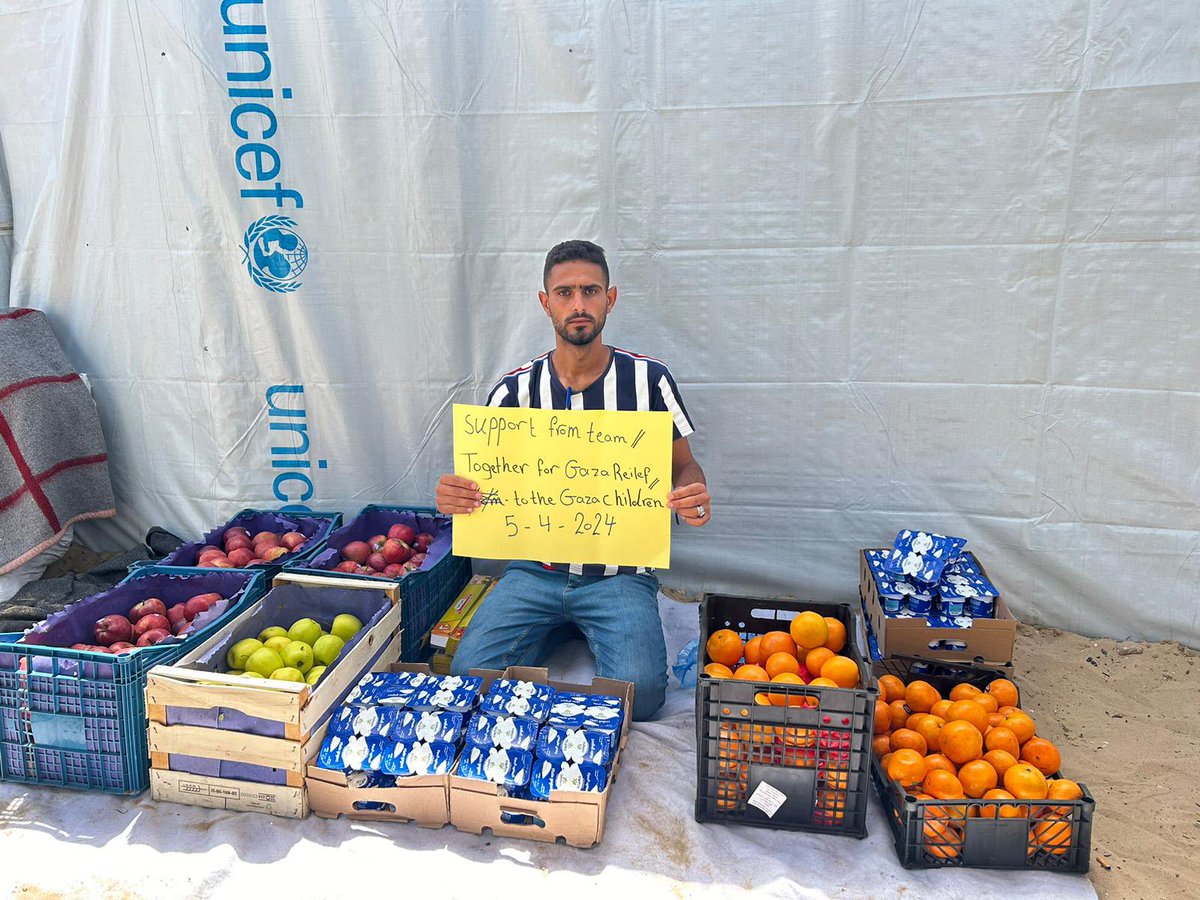 Together for Gaza Relief! Thanks to your support we provided fresh fruit and snacks to the displaced children in need. @rida_ehab