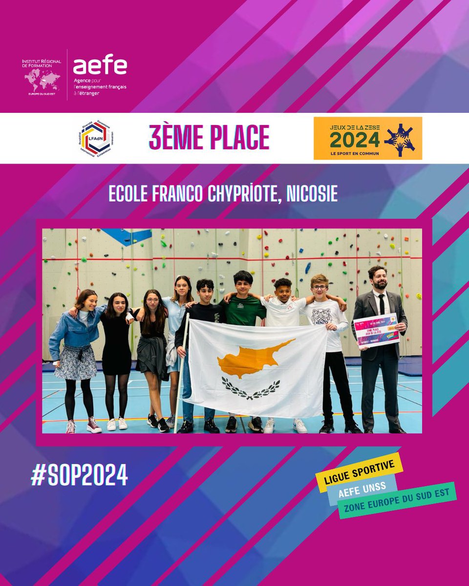 Pour la semaine olympique et paralympique, les jeunes sportifs de l'Ecole Franco-Chypriote @EFCNicosie ont obtenu la 3ème place à Bucarest et montent sur le podium des Jeux de la ZESE 🏅 ! Félicitations 👏 aux participants, merci à @ZESE_AEFE_UNSS et @AdnLycee
