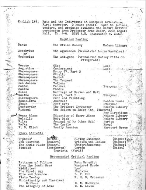 Are you hardcore enough to handle W.H. Auden's reading list for 1941 University of Michigan undergrads? Over 6,000 pages of material. One semester. Including the complete texts of: - Brothers Karamazov - Moby Dick - The Divine Comedy (Inferno, Purgatorio, Paradiso)…