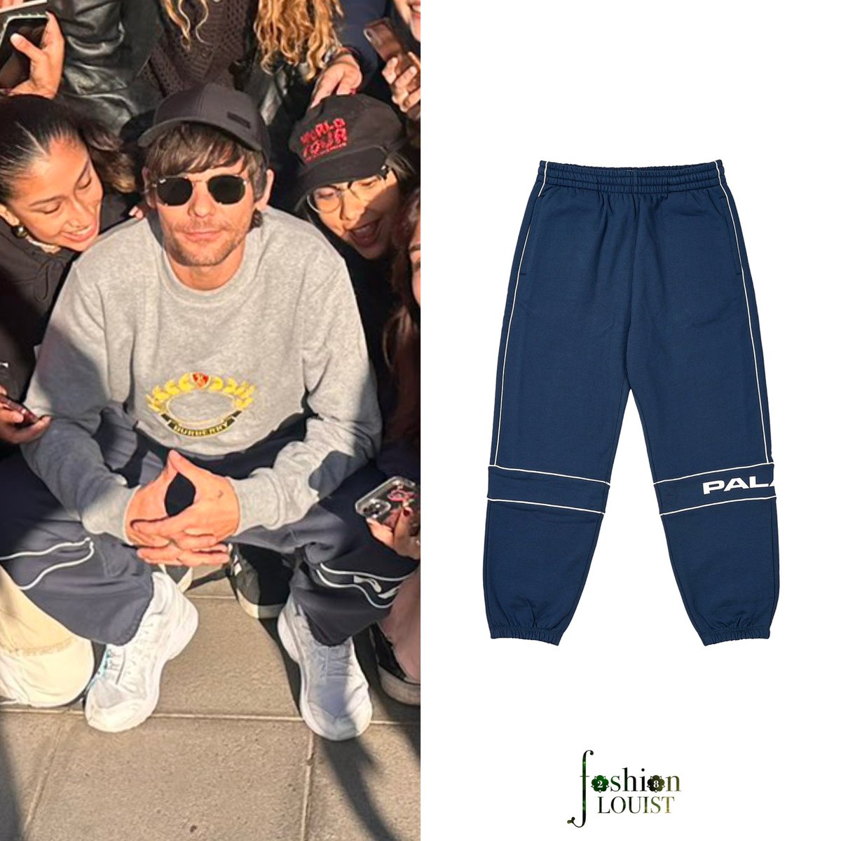 Louis wore Palace Skateboards Track Joggers in Navy while meeting fans at the airport in Chile. — goat.com/en-ca/apparel/…