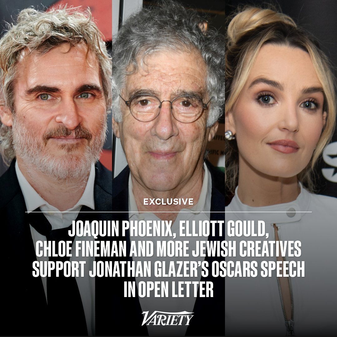 Joaquin Phoenix, Elliott Gould, Chloe Fineman and more than 150 other Jewish creatives have signed an open letter in support of Jonathan Glazer’s Oscars speech. See the full list here: bit.ly/4akBD85