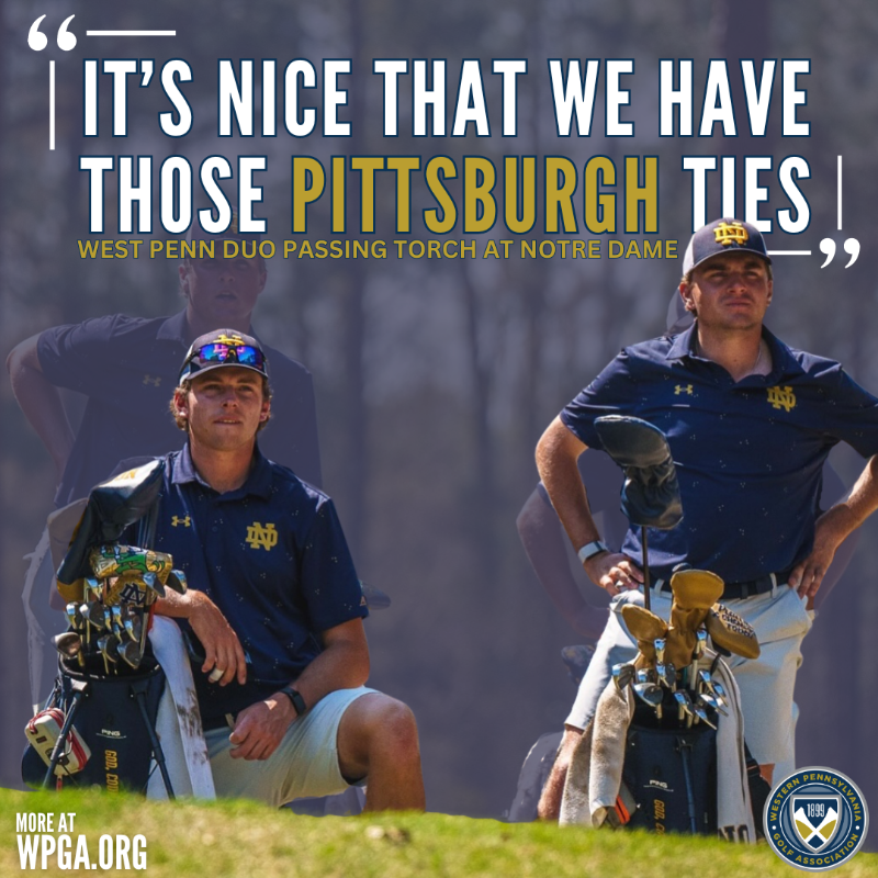 thewpga's tweet photo. With West Penn roots, @pdjack_ and @rocco_salvitti are thriving with @NDMensGolf! 🍀🏌️‍♂️ 

Read more ⤵️ 

#theWPGA #WestPennGolf
