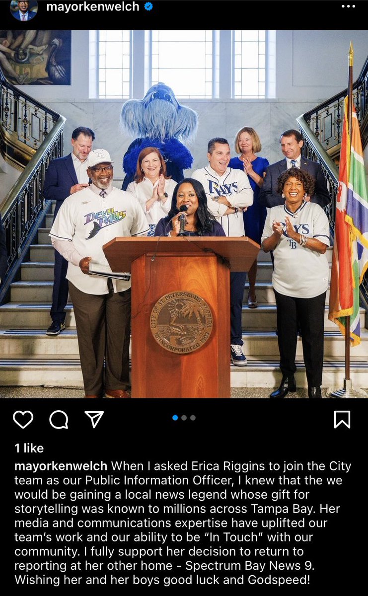 Breaking: @MayorKenWelch just announced the departure of the city’s spokesperson, Erica Riggins, who is returning to news. Story to come.