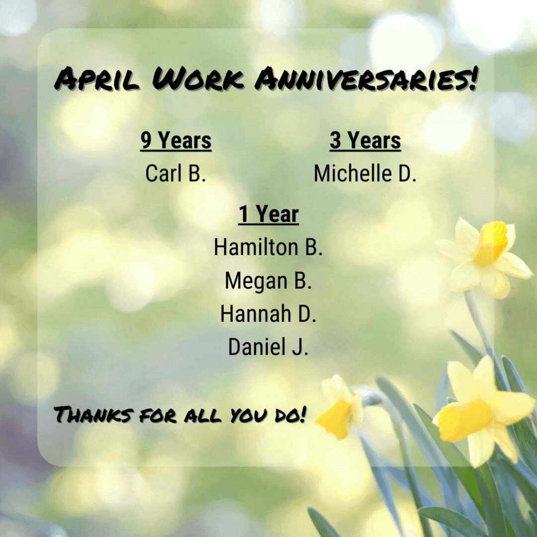 Congratulations to these dedicate staff members! Thanks for all you do.