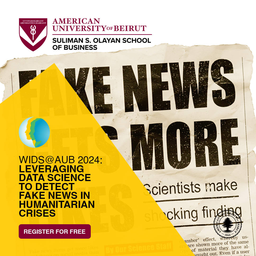 In today's digital age, the spread of fake news poses a significant challenge.  Join us at WiDS @ AUB  to delve into how data science is empowering us to detect and dismantle fake news. Register before April 22, 2024. bit.ly/3Pw7U3I
#WiDSAtAUB #WiDS2024