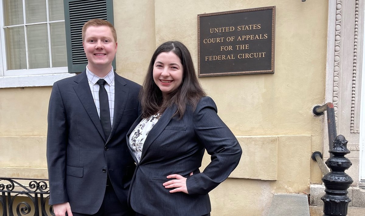 The School of Law's Trademark Moot Court Team of 3L Katie Bogart and 2L Mason Rademacher took second place at this year’s national Saul Lefkowitz Moot Court Competition, which is sponsored by @INTA. The duo was also named Best Oralists at the competition, held in Washington, D.C.