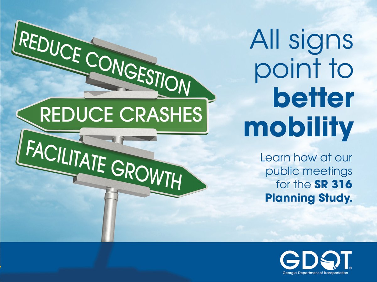 Get ready for smoother, safer travel along SR 316! Attend @GDOTNE’s public meetings to learn how the SR 316 Planning Study aims to: ✅ Reduce congestion ✅ Reduce crashes ✅ Support economic growth Visit: 👇👇👇 bit.ly/sr316plannings…