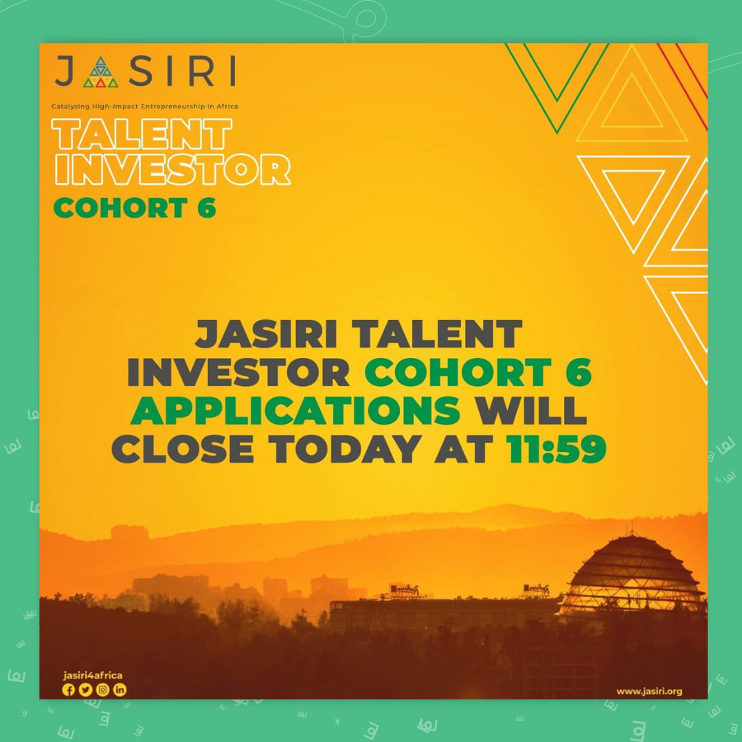 The final day to apply for Jasiri Talent Investor Cohort 6 is here.Transform your ideas into impact. Your journey to high-impact entrepreneurship begins here, but hurry – the clock stops tonight at midnight. #Jasiri4Africa