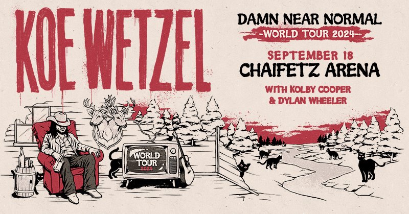 Catch @KoeWetzel on the Damn Near Normal Tour with Kolby Cooper and Dylan Wheeler on September 18 at Chaifetz Arena. Tickets on sale now 🔥🎸 🎟️ bit.ly/KoeWetzel9-18