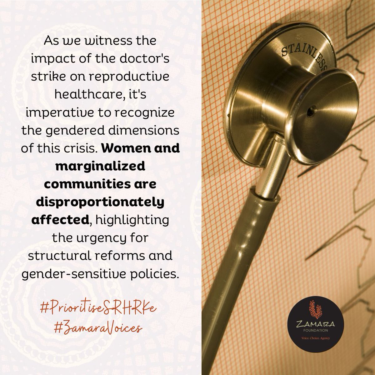 @Zamara_fdn @its_qario @saringisaeta @Keylor_Ty @KombeMartha @loveablekathia @MokayaKelvinOb @Shis1Shisia @ItsKyuleNgao @MenstrualDaddy @zeizellSmith Women and marginalized communities are affected by the doctors' strike. There is urgency for structural reforms and gender sensitive policies. #PrioritiseSRHRKe #ZamaraVoices